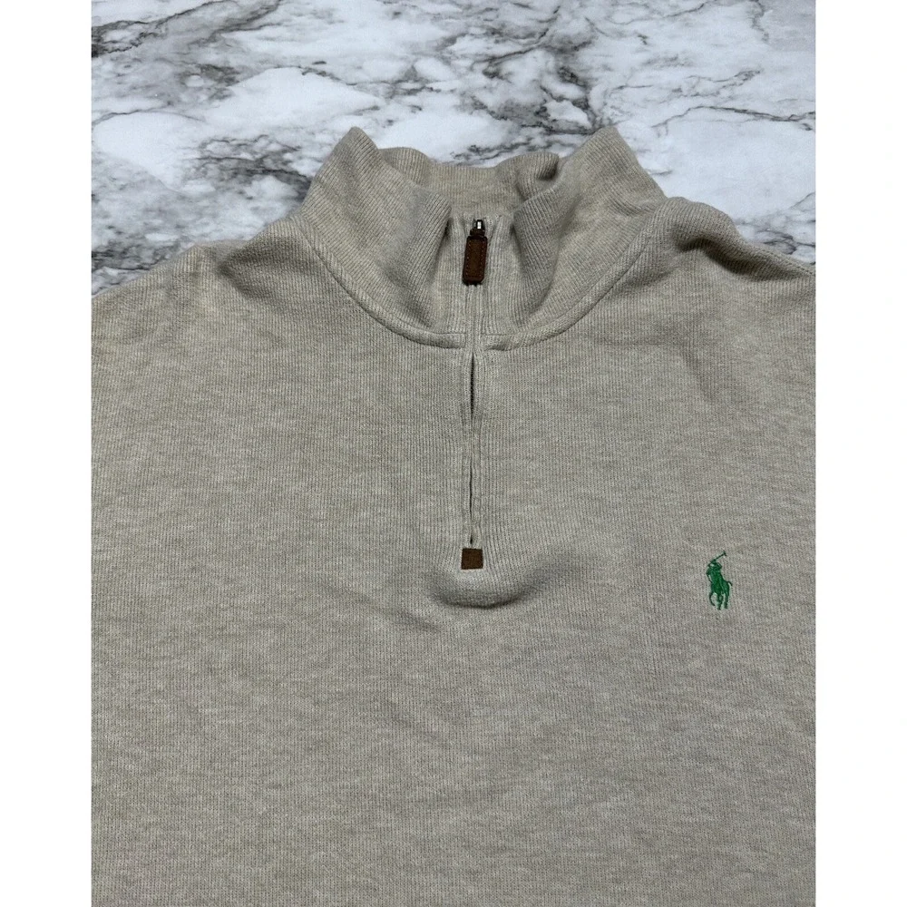 Polo Ralph Lauren Sweater Mens Size 2XL Ivory Beige Long Sleeve 1/4 Zip‎ Cotton
